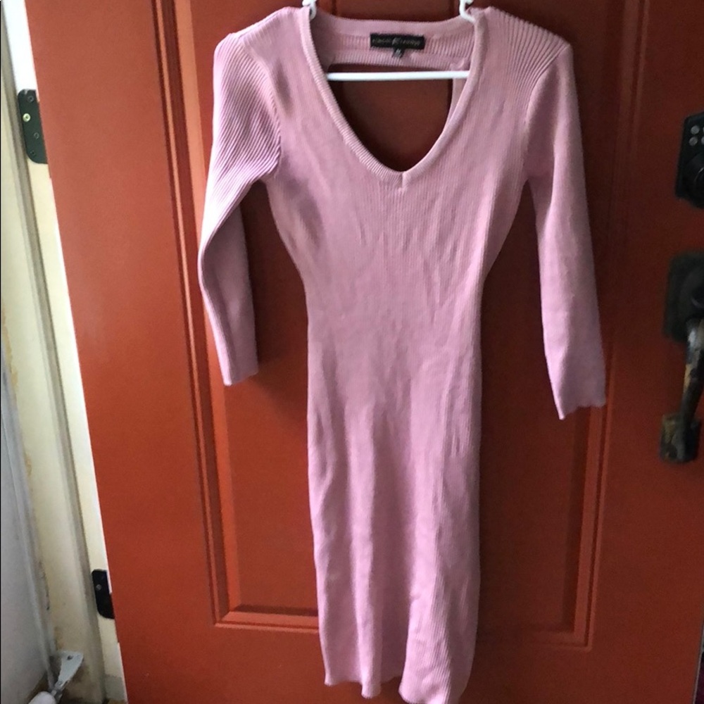 Pink knitted body con dress